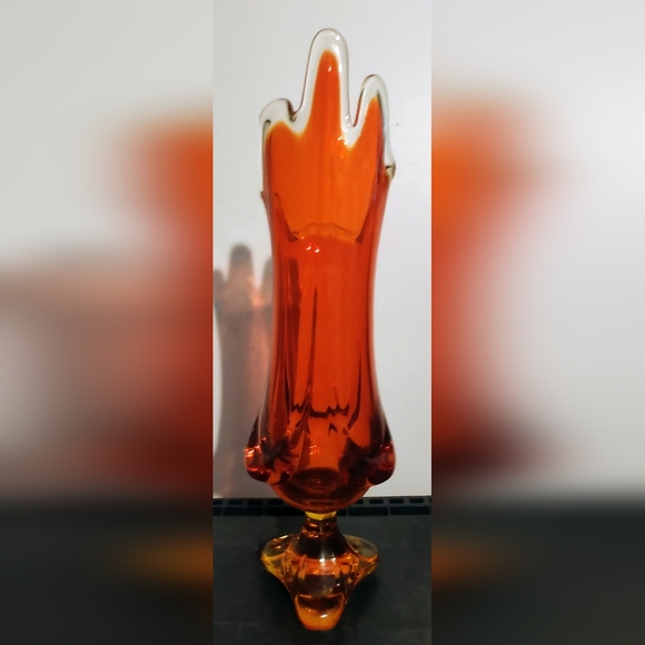 Viking Other - Vintage Viking Glass 13.5” Swung Vase Orange MCM Epic Drape 3-Toed Persimmon